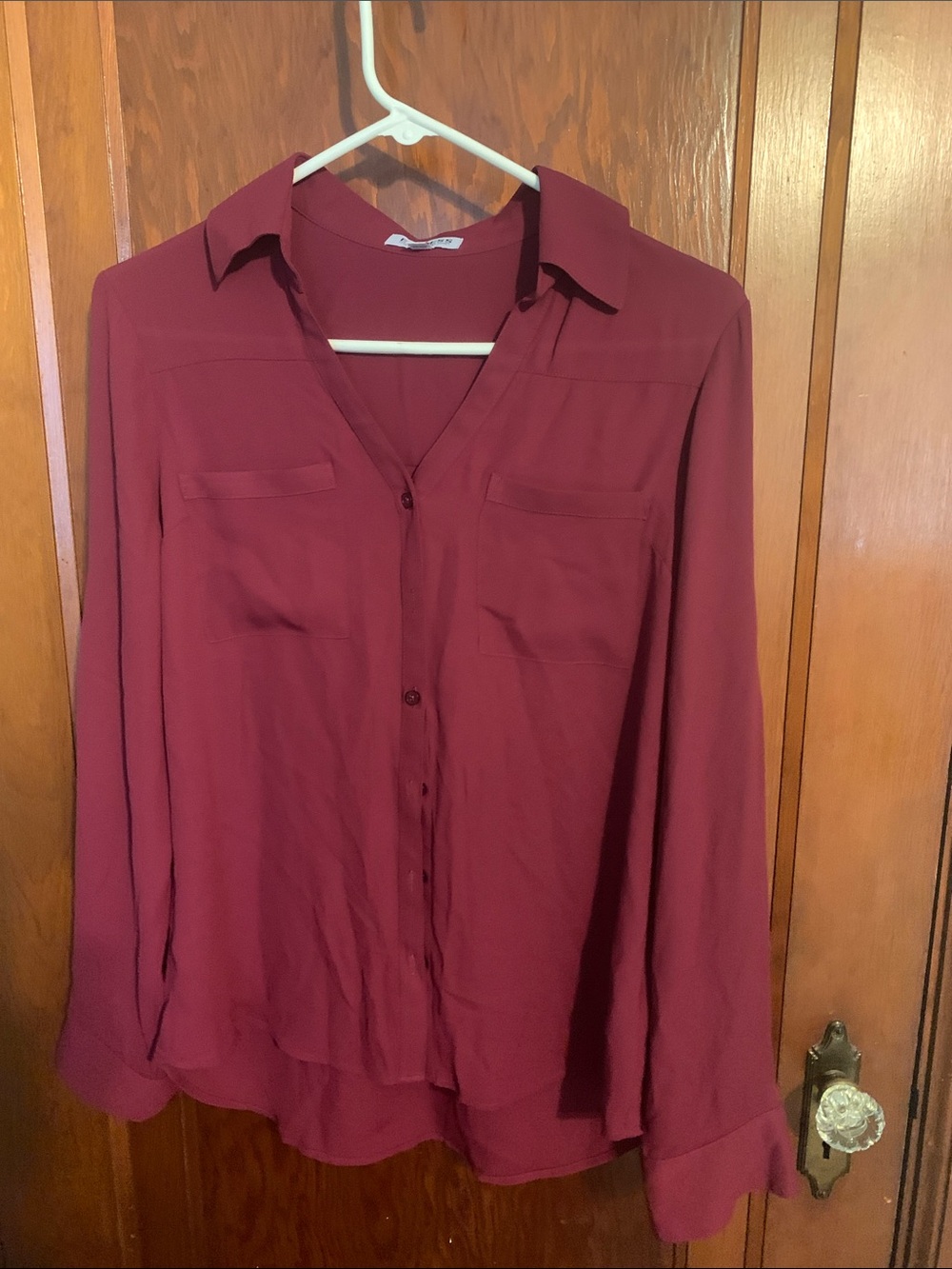 Express Long-Sleeve Button-Front Shirt - Burgundy